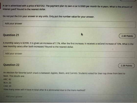 A car is advertised with a price of $37252. The payment plan to own a car is $369 per month for 4 years. What is the amount o