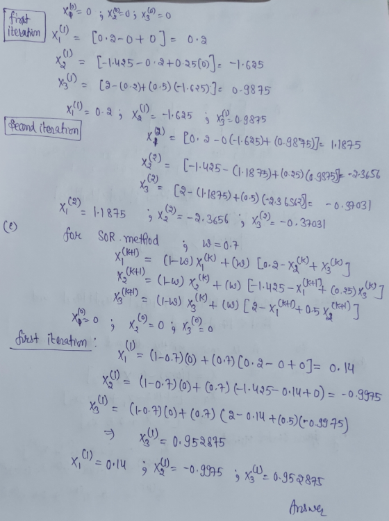 .. first X()_ 0.2 ; Xa ) -1.625 1 second iteration + (a) - (6) . ; x = 0 ; x = 0 literation [o.9-0+0] = 0.2 [-1425-0.4+0-2560