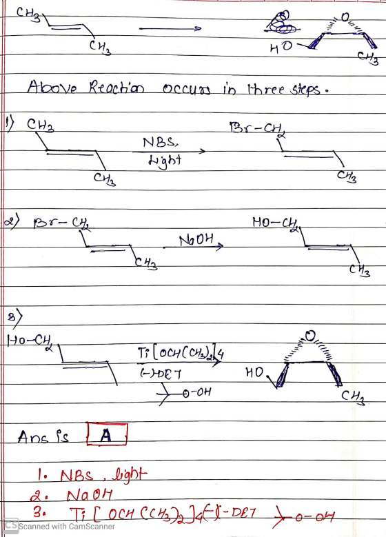 Ho Above Reaction occurs in three steps. P CH3 • CH₂ Br-CHE NBS, h abt *__ _ NBS. S (2) Broche HO-char NOOH, HO-CH Ti Loch Cu