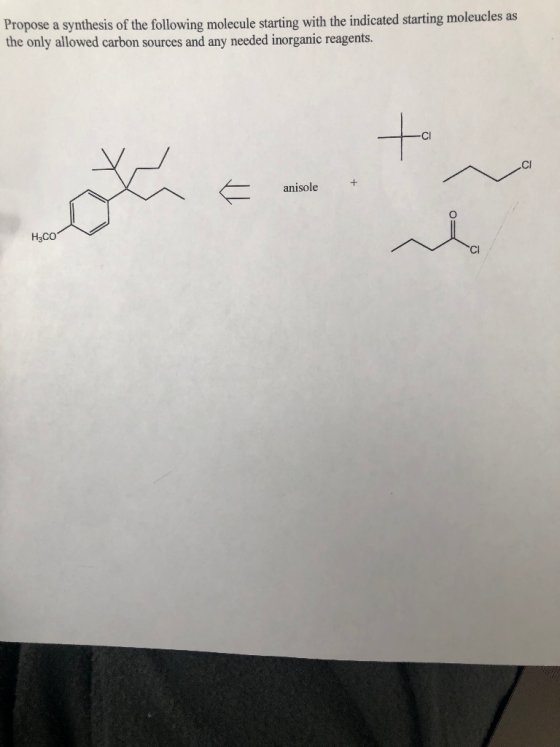 Propose a synthesis of the following molecule starting with the indicated starting moleucles as the only allowed carbon sourc