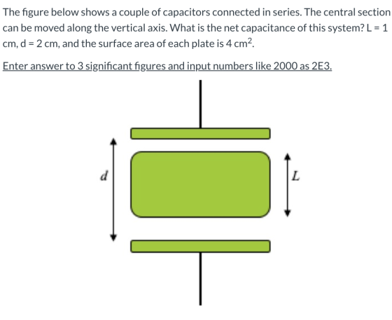 The figure below shows a couple of capacitors connected in series. The central section can be moved along the vertical axis.