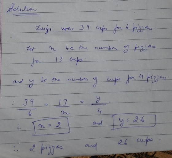 Solution Luigi yes 39 cups for 6 fizjas Let n be the number of fizjas ja 13 cups and be the number as og cups for 4 pizzas. 3