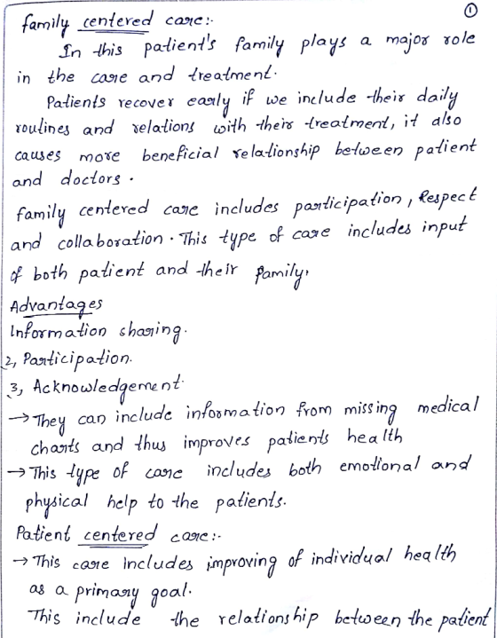 family centered cage: 1. In this patients family plays a major role in the care and treatment. Patients recover early if we