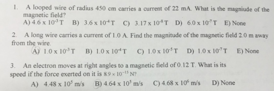 A looped wire of radius 450 cm carries a current o