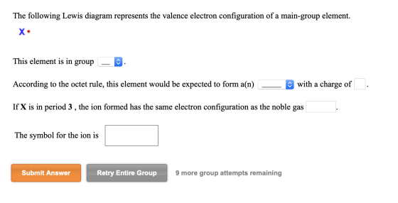 The following Lewis diagram represents the valence electron configuration of a main-group element. X. This element is in grou