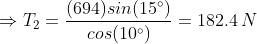 (694) sin(15) 182.4 N T2 cos(10°