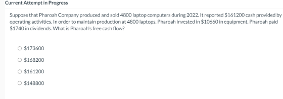 Current Attempt in Progress Suppose that Pharoah Company produced and sold 4800 laptop computers during 2022. It reported $16