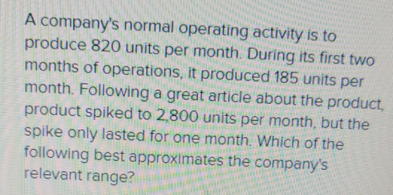 inte mo come bit all Bill fill de little mm m . .. ... A companys normal operating activity is to produce 820 units per mont