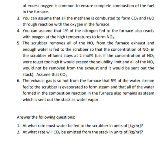 of excess oxygen is common to ensure complete combustion of the fuel in the furnace. 3. You can assume that all the methane i