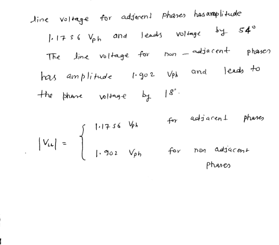 dine voltage for adjacent phases has amplitude 1 1756 Vph and leads voltage by 54° The line voltage for non - adjacent phasen