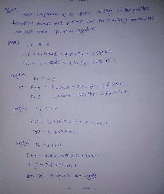 Ans . Fix .. Fl XCoJ @ 드 4.8 y t/s = 3.8Hentt) F2y FL x.STh # -3, 6 f /5-2.82, Kert) it d