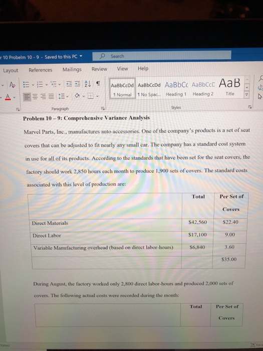 r 10 Probelm 10 - 9 - Saved to this PC- O Search Layout References Mailings Review View Help A ALI Аавьсера | Аавьсера Аавьсс