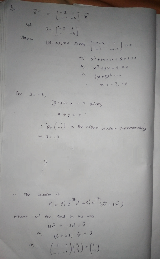Let Then * (8-451-o zives 12-* ) x² + 2x tun +8+150 x2 +60 +9 20 (a +32 20 -3, -3 for 2-3 (B-2I) x ao gives x+y= B=(-) is the