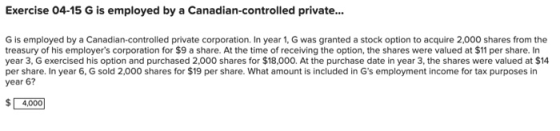 Exercise 04-15 G is employed by a Canadian-controlled private... Gis employed by a Canadian-controlled private corporation. I