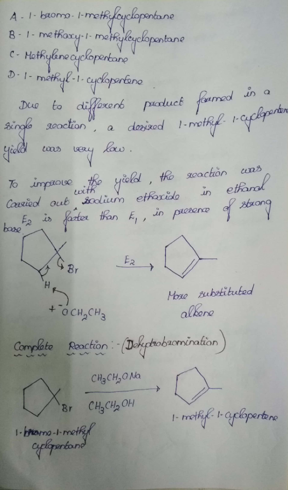 A - 1- baomo- I-methylcyclopentane 8-1- me thoxy-t-methylcyclopentane C. Methylene cyclopertane 3-l-methyl-i-cyclopentano Due