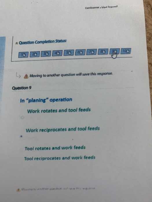 الممسوحة ضولیا و conseener * Question Completion Status: L) Moving to another question will save this response. Question 9 In