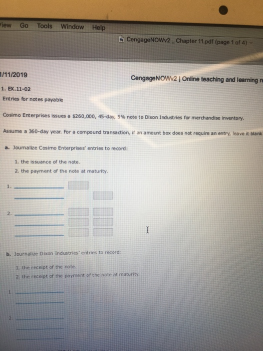 View Go Tools Window Help b CengageNOWV2 - Chapter 11.pdf (page 1 of 4) 1/11/2019 CengageNOW2 Online teaching and learning ru
