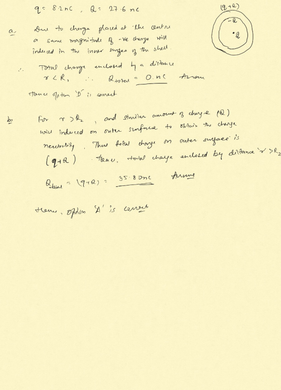q= 8.2nG 276 ne (q + 2) -2 a , 01 Due to charge placed at the centre same magnitude of -ve charge will indered in the inner s