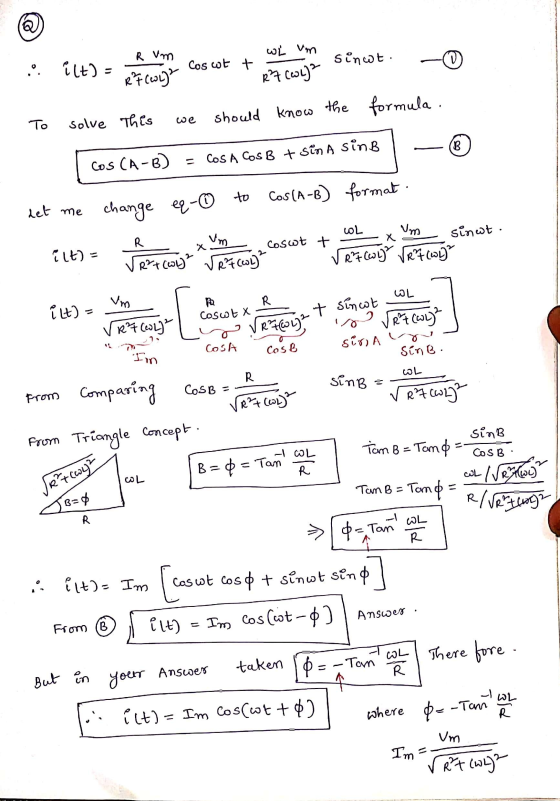 Q Rum wh um sinwt. ... iLt) - Coscot + R²7 (w.)? R²7 (w.)? Solve This should know the formula . To B Cos CA-B) = COS A COSB +