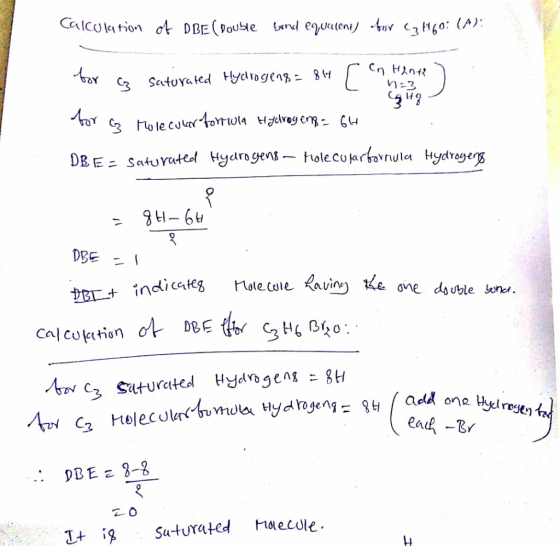 Calculation of DBE (Double bond equorteni) fur (3760: (^): for cz et r en hante Saturated Hydrogeng = 814 r. glt 8 for cz Mol