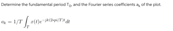 Determine the fundamental period To, and the Fourier series coefficients af of the plot. ak = 1) c(t)e-jk (24pi/T)t dt