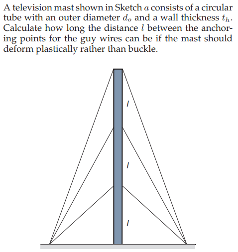 A television mast shown in Sketch a consists of a circular tube with an outer diameter do and a wall thickness th. ing points
