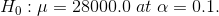 H_0:\mu=28000.0 \;at\; \alpha = 0.1.