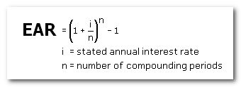 EAR .in i stated annual interest rate n number of compounding periods