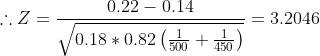 0.22 0.14 Z = 3.2046 0.18 0.82 ( 150 500