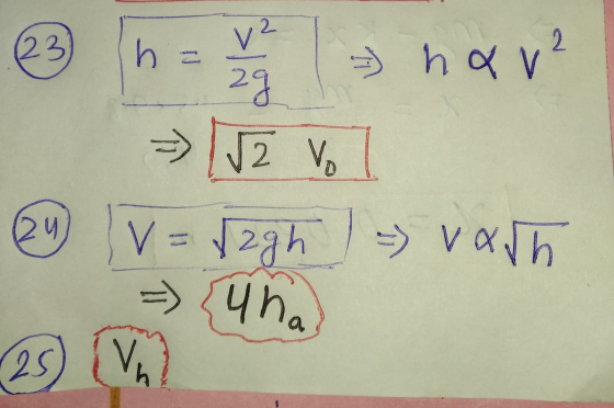 2 123 2 h =) ha v zg - 2 vo V = √2gh 12 y - varh una 25 Vn h
