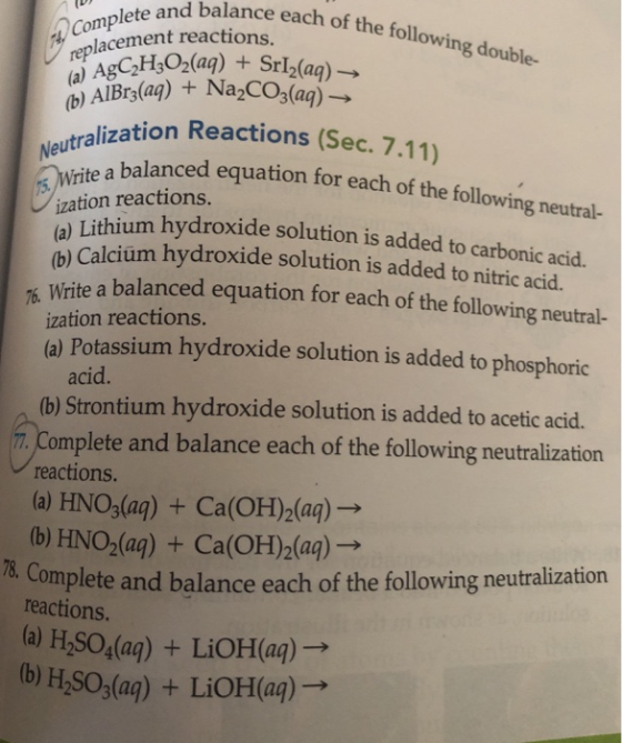 Complete and balance each of the following double- replacement reactions. la) AgC2HO2(aq) +Srl2(aq) b) AIBr3(ag) +Na,CO3 (aq)