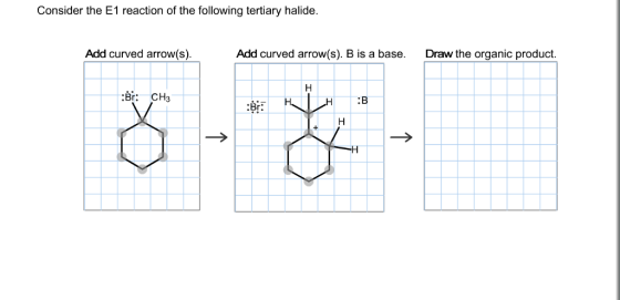 Consider the E1 reaction of the following tertiary