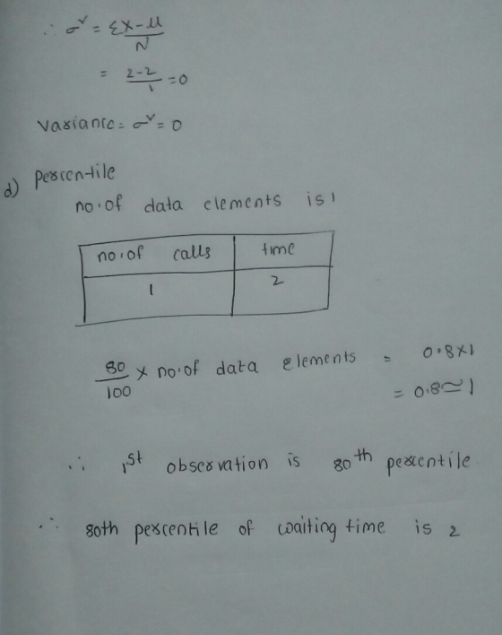 vasianteo d) Pesten-tile no of data elements is no of calltime 2 goメno , of data loo elements o-SHI t Obseǒ va ti on is th go fe&cntile soth pescenti le of ceaitiog time is 2