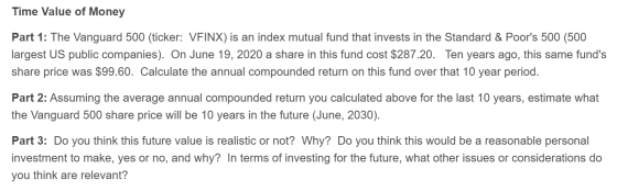 Time Value of Money Part 1: The Vanguard 500 (ticker: VFINX) is an index mutual fund that invests in the Standard & Poors 50