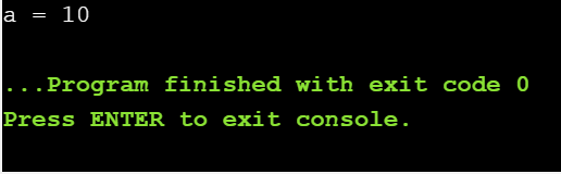 а 10 ... Program finished with exit code 0 Press ENTER to exit console.