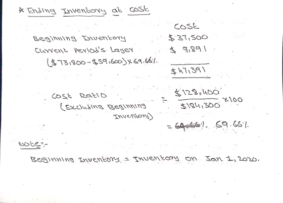 À Ending Inventory at cost es LLLLLSLLLLLL Beginning Inventory : current periods. Layer . :($73,800-$59,600)x69.661. cos i l