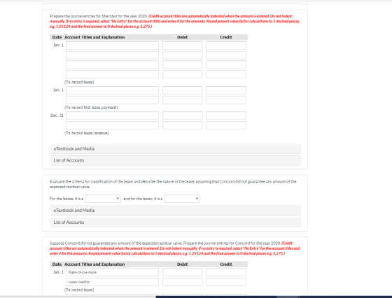Prepare the journal entries for Sheridan for the year 2020. (Credit account titles are automatically indented when the amount