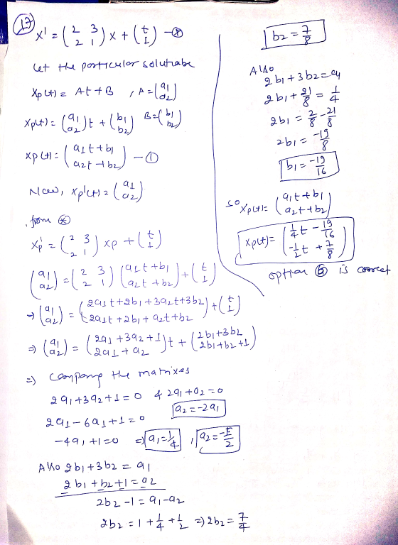 (27) bz=7 Also a bit3 b2=4 al 2 abi= -0 bi=-19 16 explet (attboll -19 16 + x = ( ²3 ) x + (4) let the particular solutrabe Xp
