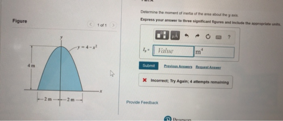 Determine the moment of inertia of the area about the yaxis Express your answer to three significant figures and include the