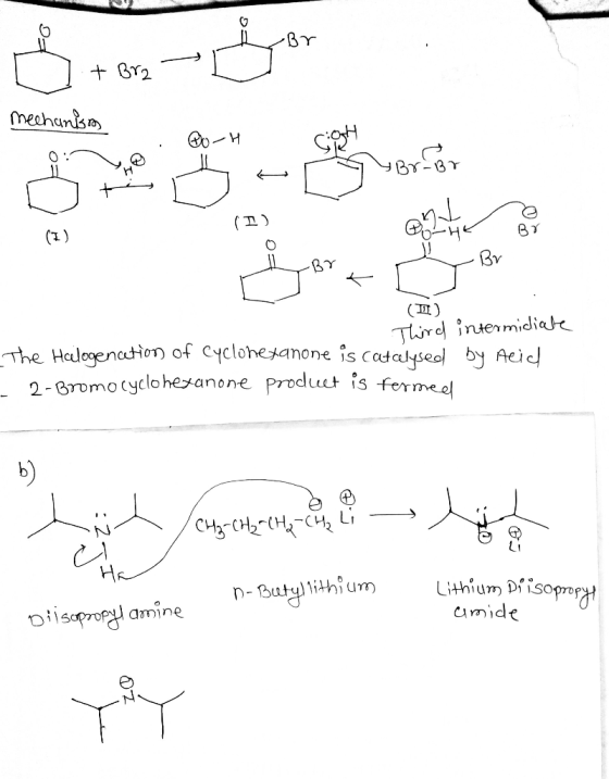+ Brz mechanism · H COA Br-Br (1) (1) Gothe Br (IT) Third intermidiate The Hallogencetion of cyclohexanone is catalysed by A