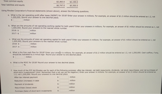 Total common equity Total liabilities and equity $2,365.0 56,747.0 $2,100.0 $5,500.0 Using Rhodes Corporations financial sta