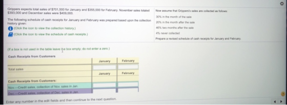 Grippers expects total sales of $701,500 for January and $355,000 for February November is totale $393,000 and December sales
