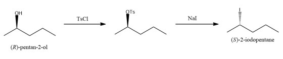 OH OTs TsCl Nal (S)-2-iodopentane (R)-pentan-2-ol