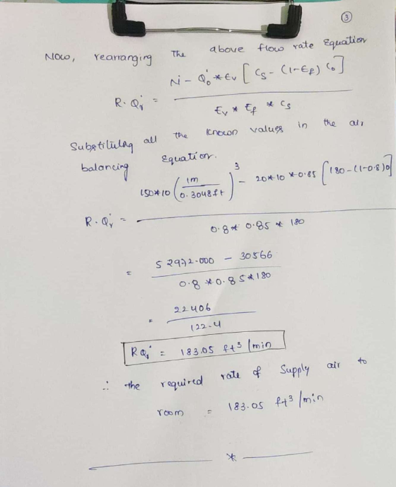 1 rearranging The above flow rate Equation - do Ev [CG - CINEA) co] R. Q = Ex Ef & C o in the air Substitulag all balancing t