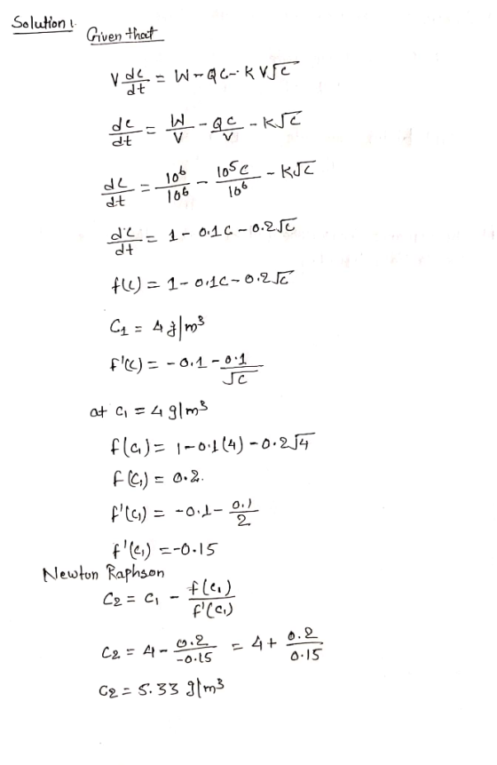 Solution u Given that dt lo3C d-t dt no 2. Newton Raphson fCc) Δ.IS
