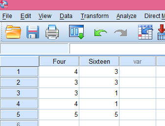 File Edit View Data Transform Analyze Direct Four Sixteen var بیا منيا نية بیا د د ظ
