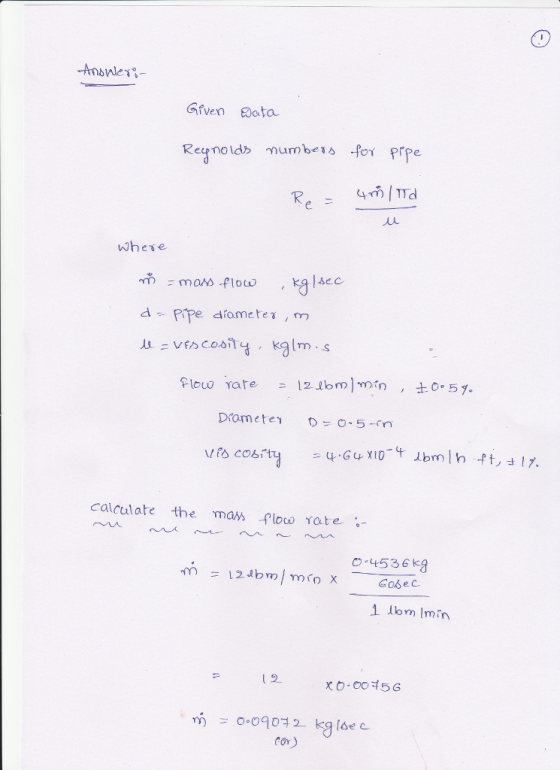 iL Whese sec calculate the mass flow丫ate- 04536 ka 1 lom Imin