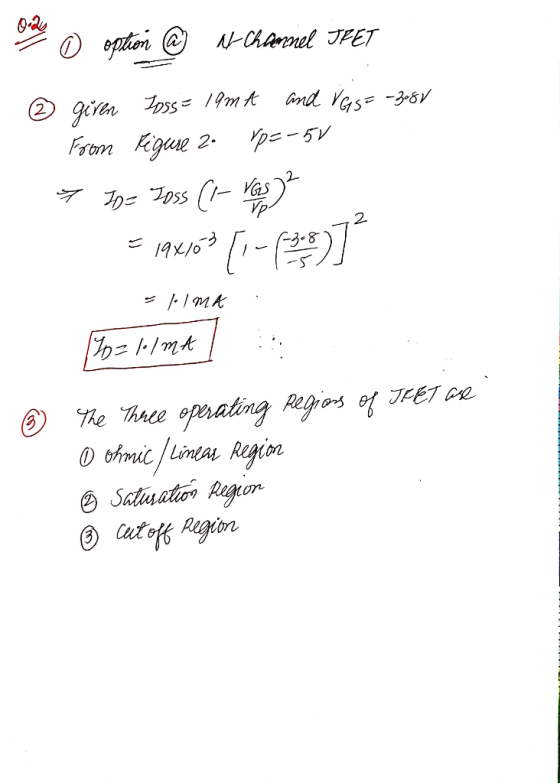 Boleto opten @ Channel TPET © given Ipss = 19mA and VGS = -3487 From Peguese 2. Ype-5V of ID= Loss (1- VGs ² E 196160 [1-)] -