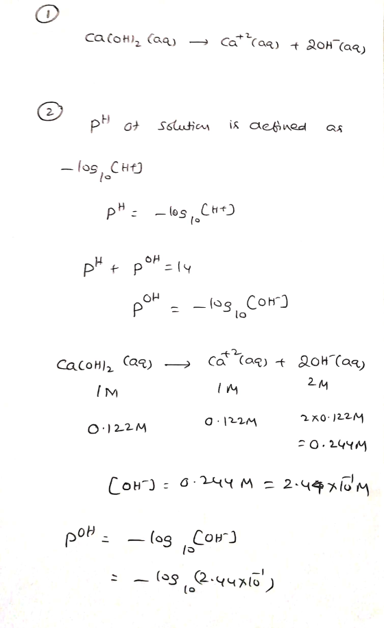 cacoH), (aq) → cat (aq) + 204 (aa) ph ot solution is defined as -los.CHE] PH. – los CH) pH + por = 14 pOH = -los, como CaCOH)