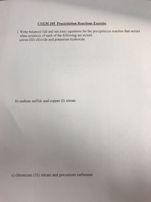 Write balanced lull and net ionic equations for th